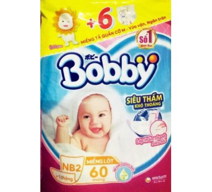 Tã Bobby newborn 2 (60M, 4-7kg) tặng 6 miếng quần size M